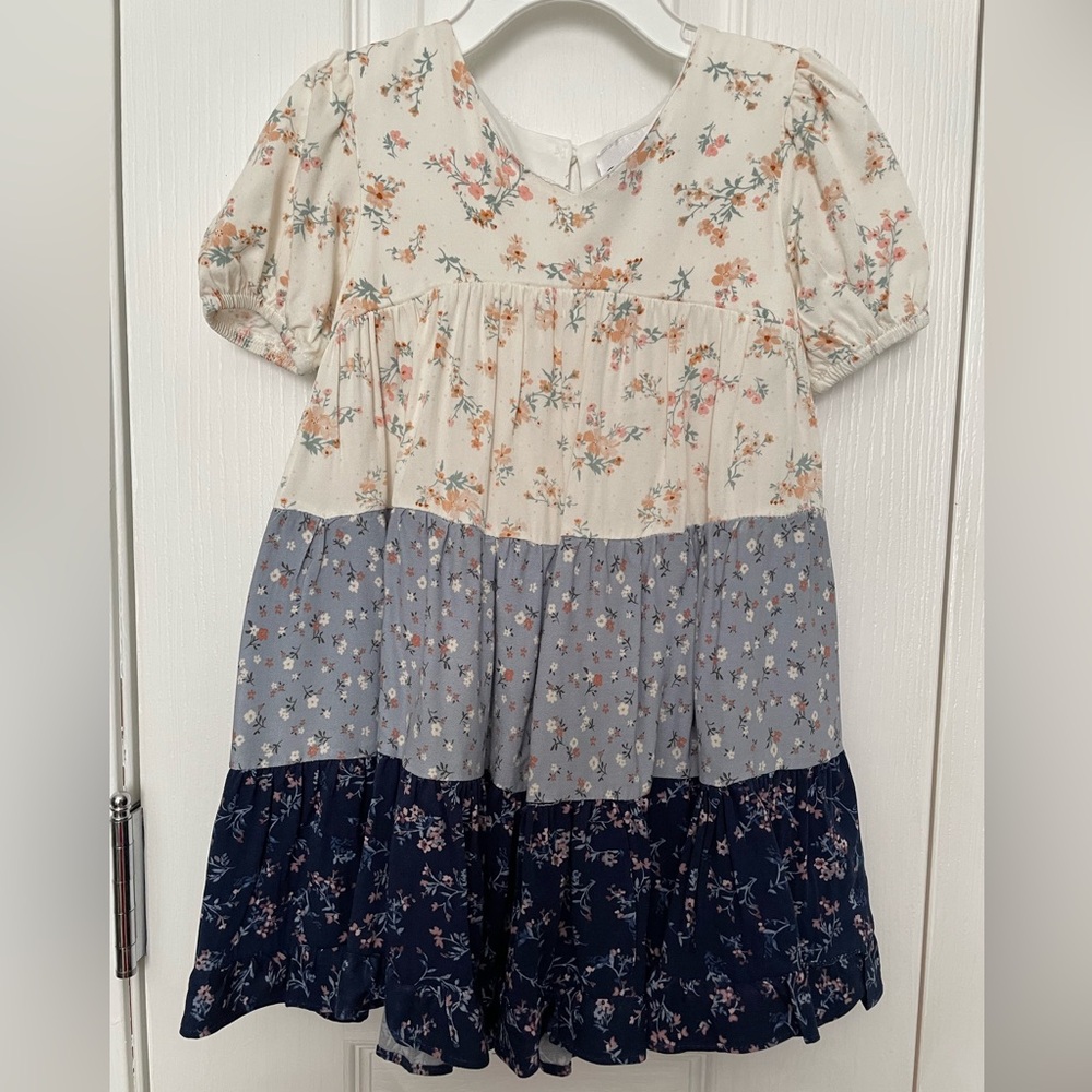 Rare Editions Floral Toddler Dress in Cream, Blue, and Navy. 4T. NWOT.